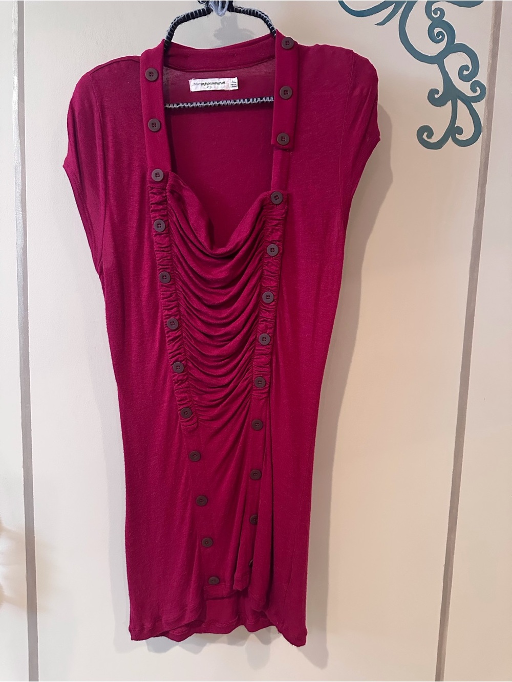 Pilcro Draped Ruched Button-Front Tunic in Berry